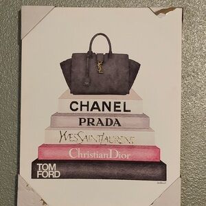 Yves Saint Laurent Fashion Book Stack Wall Art - Black, Gold, Pink